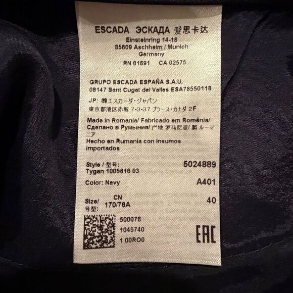 Escada Tygan Pants Navy Blue Women's 40 US 10 High Rise Stretch Straight Leg - Picture 4 of 4